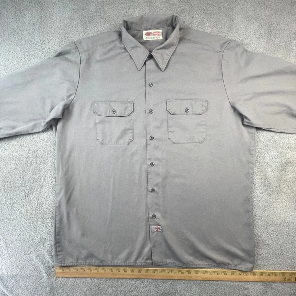 Dickies Work Shirt‎ Mens 2XL Long Sleeve Gray Twill Button Down Skater Workwear